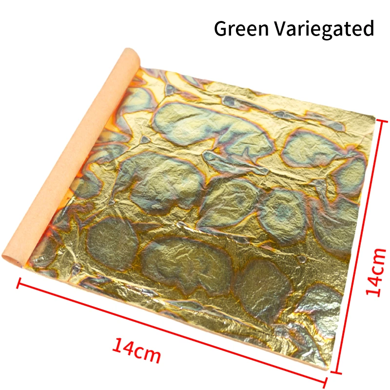 DIY 5 sheets green variegated gold fossil leaf booklet packing for gilding with furniture, size 14x14cm