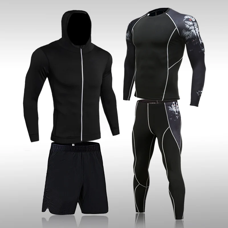 Ropa Deportiva de compresión para hombre, trajes de gimnasio, mallas de entrenamiento, conjunto deportivo para correr, chándal Rashguard