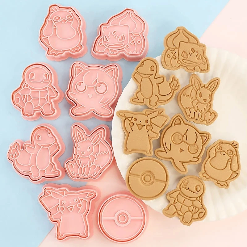 8/6 Uds figuras de Pokémon cortadores de galletas dibujos animados DIY molde de panadería galleta prensa sello en relieve azúcar Pasty pastel molde