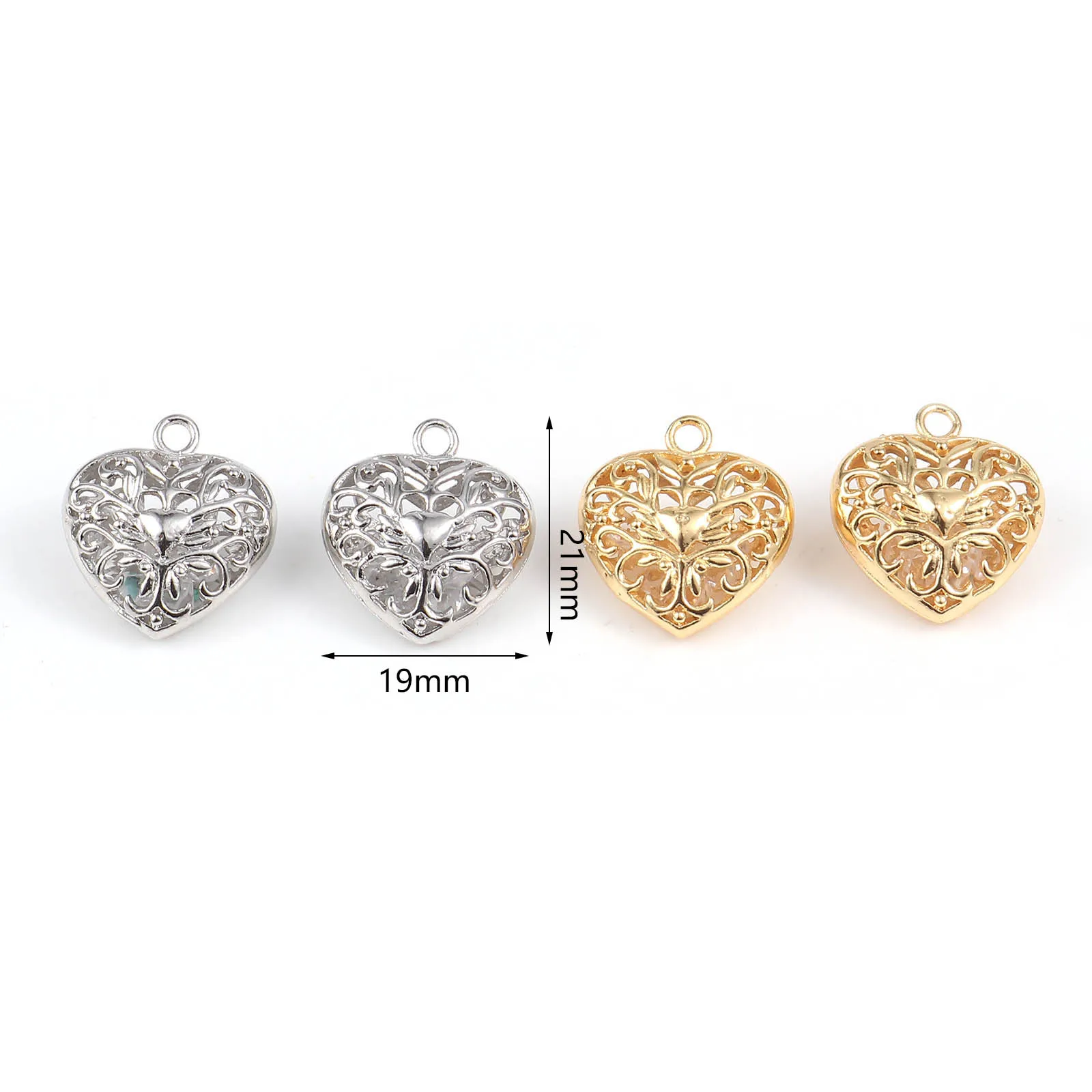 2 PCs Copper Valentine\'s Day Charms Hollow Hearts 18K Real Gold Color Filigree Pendants For DIY Earring Jewelry Finding 21x 19mm