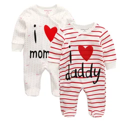 Baby Rompers Cover Newborn boys girls one-pieces Clothes stripe i love mommy printed baby winter sleepsuits ropa bebe clothing