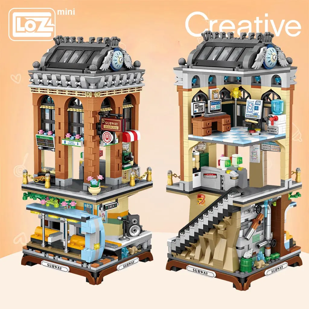 LOZ Mini Block Mini Street City Subway Station European-style buildings Transportation platform Model DIY Assembly Toys