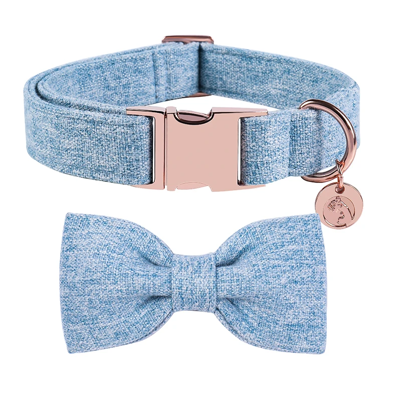 Unique Style Paws Blue Dog Collar with Bowtie, Cute Soft Puppy Necklace for Small Medium Large Dog