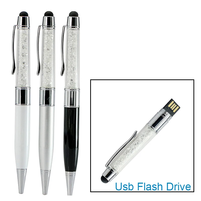 Touch Pen Function Fashion Jewelry Crystal Mini USB Flash Drive Pen Drive Memory Stick Key 8GB 16GB 32GB Ballpoint Pendrive Gift