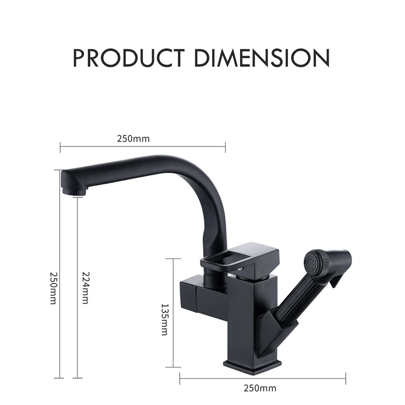 Pull-Out Kitchen Sink Faucet Multifunctional Pressurized Sprayer Booster Nozzle Cold and Hot Water Mixing Tap Dual Mode Outlet