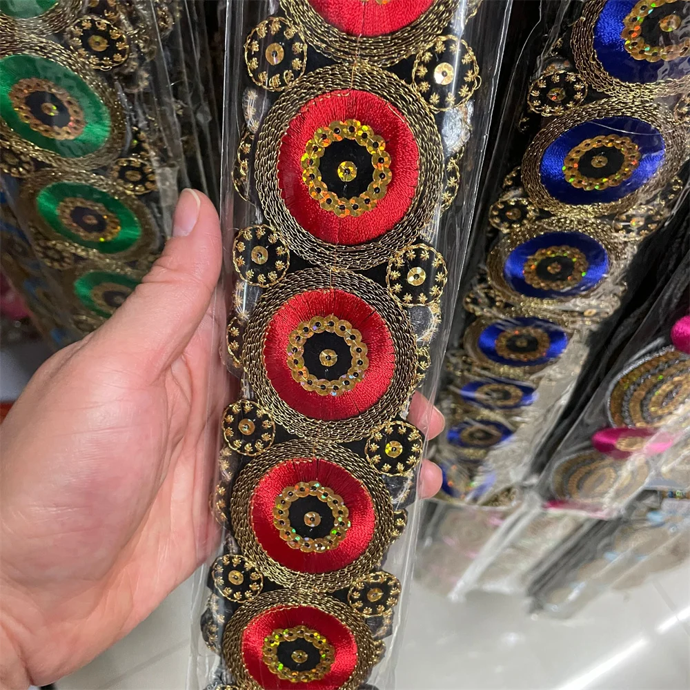 6Meters Fashion Iron on flower  Lace Ribbon  Embroidered Flower Trim Tape Fabric DIY Clothes