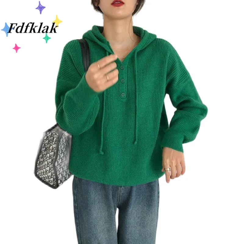 Fdfklak Fall/Winter Retro Japanese Lazy Wind Loose Outer Wear Pullover New Hooded Sweater Women Seven Colors Jumper Jersey Mujer