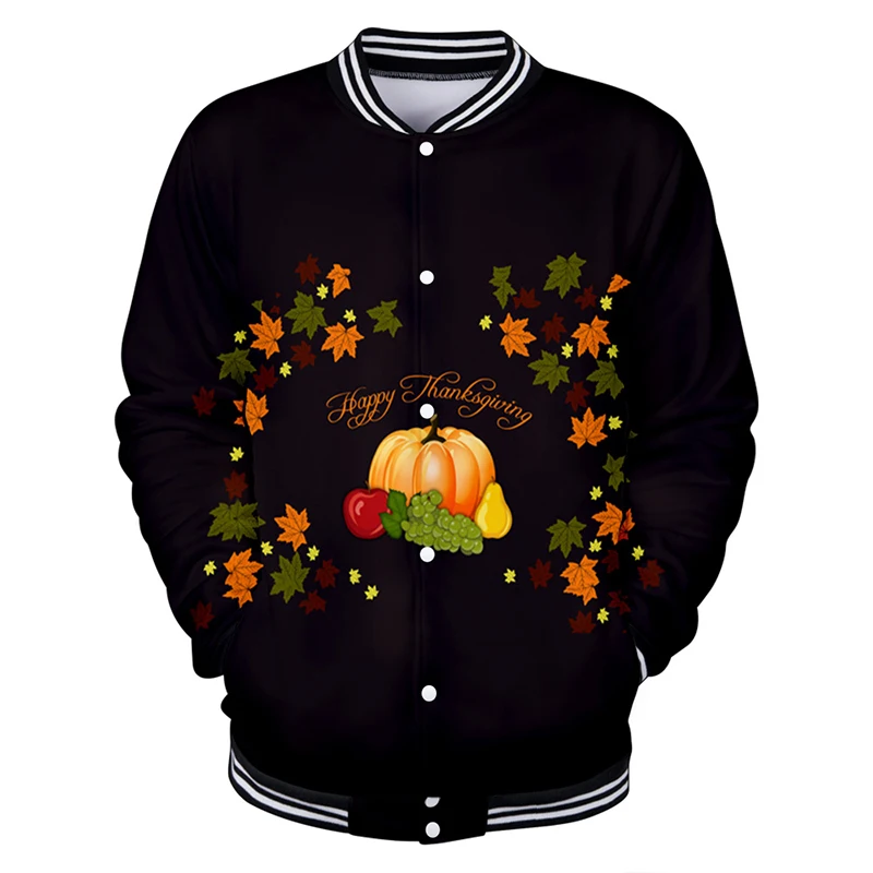 Happy Thanksgiving Day Jaket Baseball 3d Mantel Kostum Mode Pria Wanita Hoodie Kaus Lengan Panjang 3D Hoodie Jaket Atasan