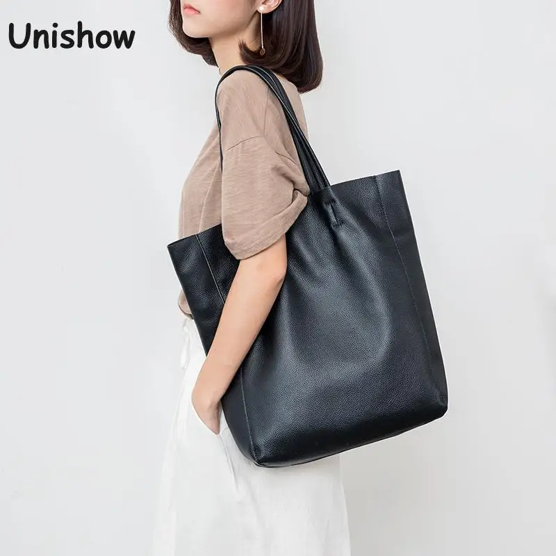 Simple Casual Leather Women Shoulder Bag Luxury Brand Designer Genuine Leather Lady Handbags Commuter Bag Large Female Totes Bag