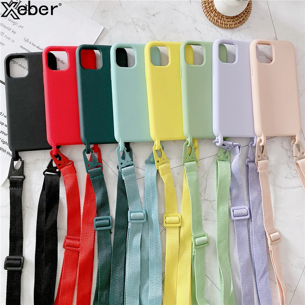 Crossbody Necklace Holder Phone Case For iPhone 15 14 12 13 11 Pro Max XS XR X 6 8 7 Plus Lanyard Cord Strap Soft Silicone Cover