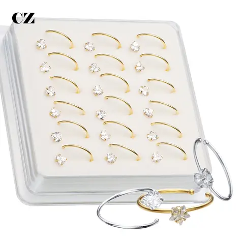 925 스털링 실버 하트 스타 라운드 모양 반짝 이는 지르콘 코 링 피어싱 쥬얼리 Pircing Nariz Percing Nez Aro Nariz Plata