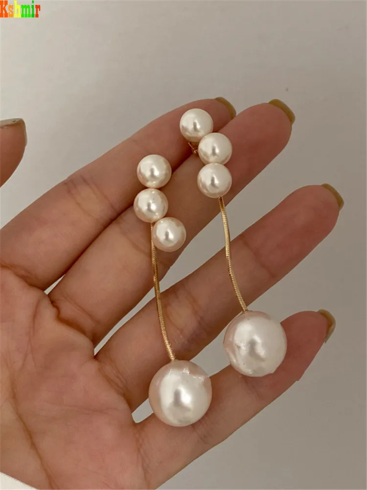 Kshmir New Pearl Long Pendant Women's Earrings Simple geometric vintage Metal delicate women's Earrings 2023 Jewelry