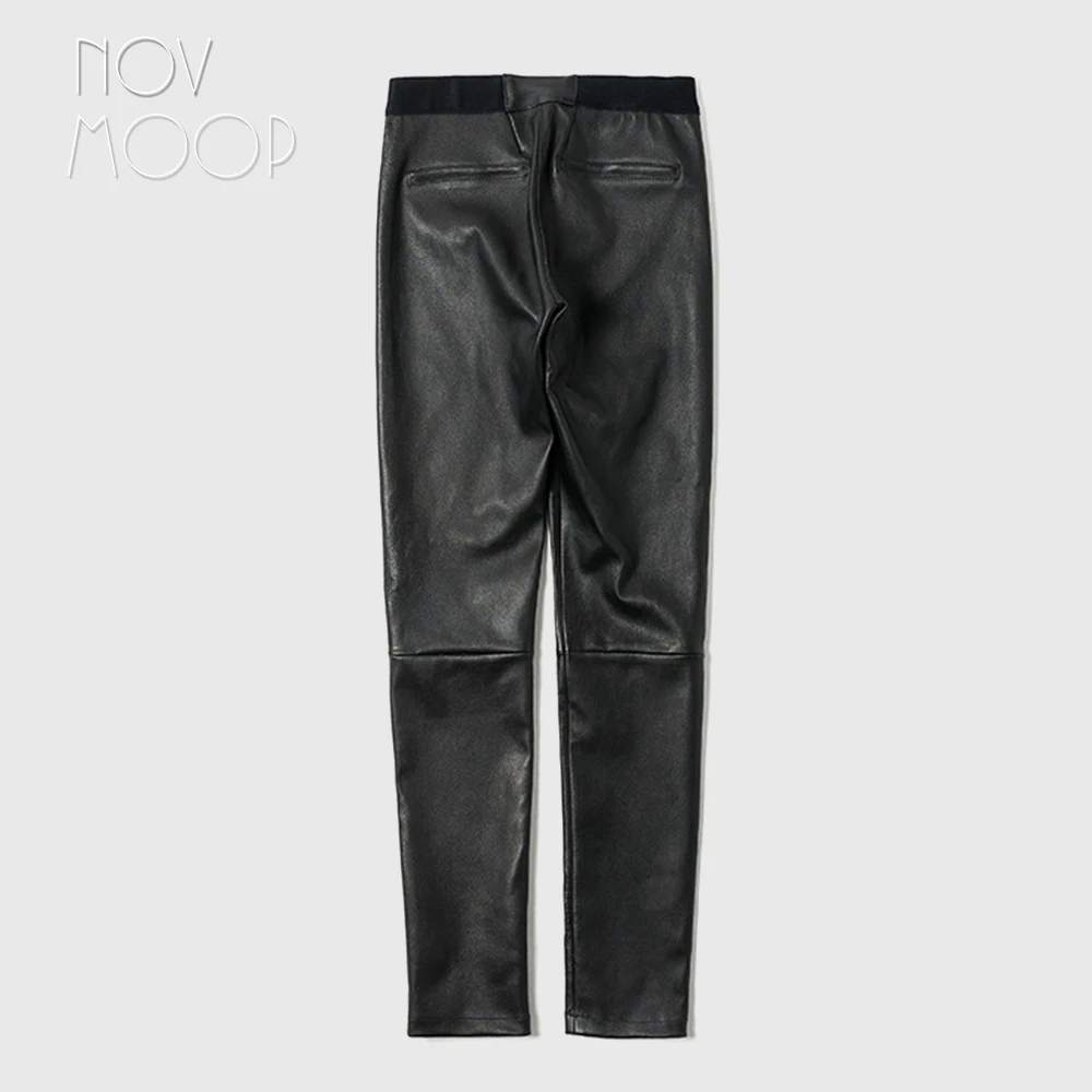 Novmoop hohe qualität importiert gestreckt echtem leder frauen pensil hosen Pantalon en cuir stretch femme LT3250