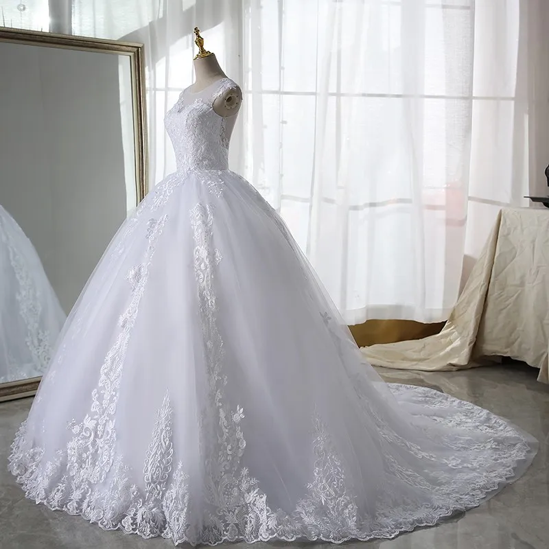 Vestido de casamento de renda branca pura com trem sem mangas vestido de noiva com zíper traseiro vestido de baile de luxo robe de noiva cu