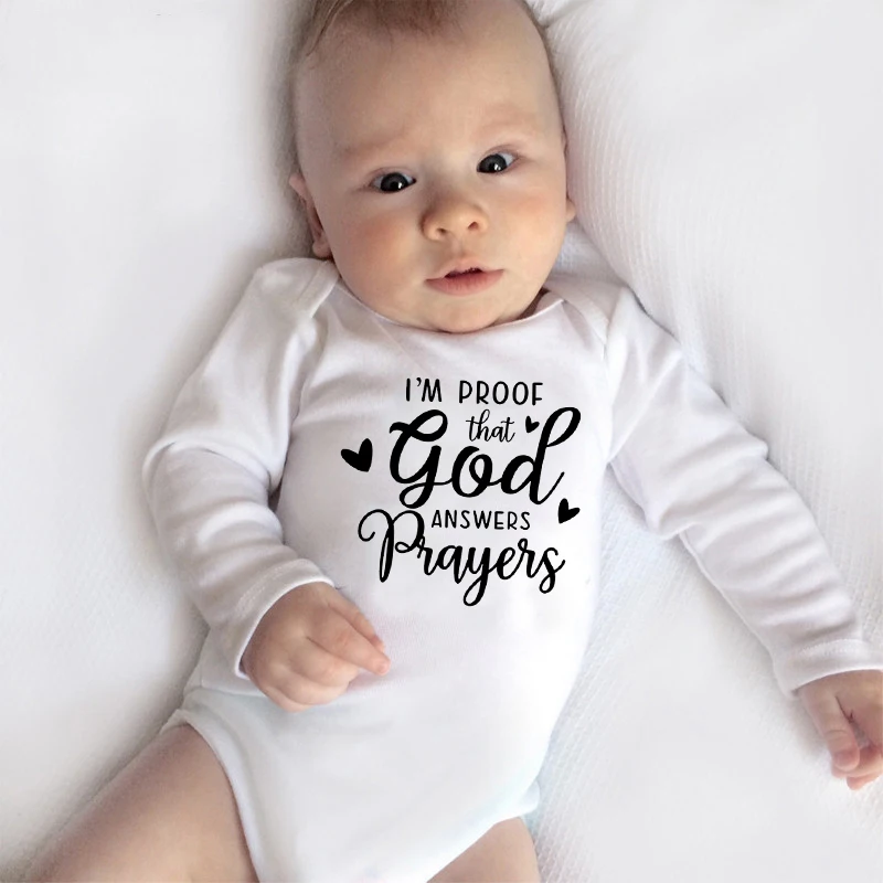 

I'm Proof God Answers Prayers Funny Baby Bodysuits Boys Girls Unisex Autumn Long Sleeve Bodysuit Winter Ropa