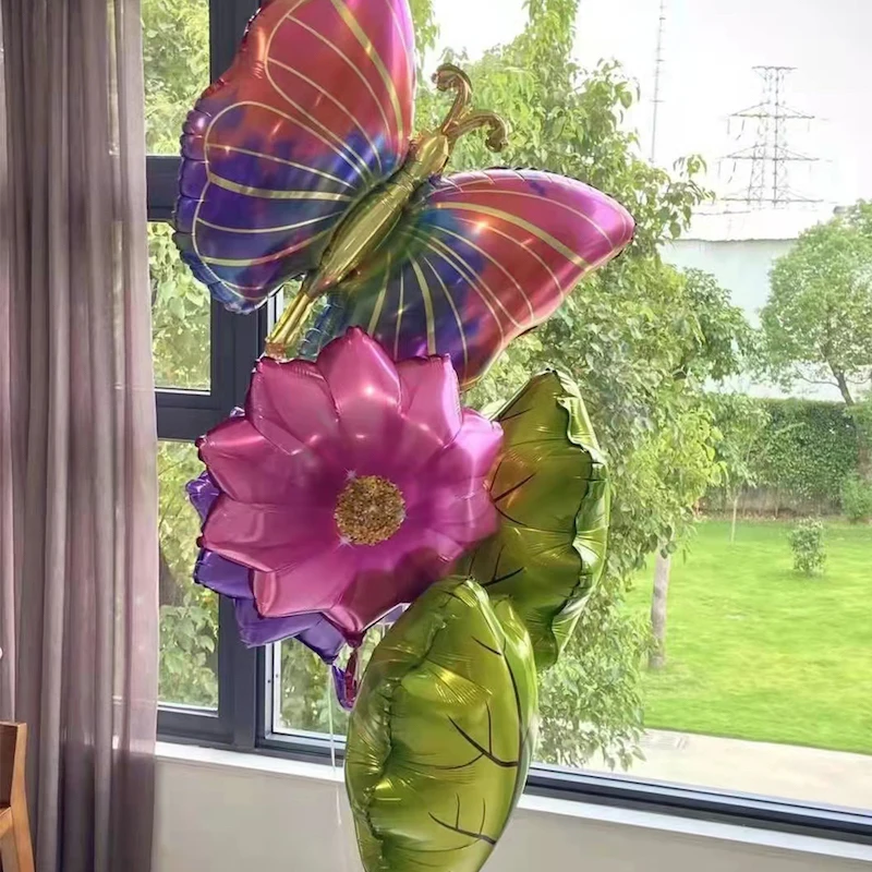 1Set Butterfly Flower Balloons Flower Wedding Decoration Green Leaf Kids Birthday Party Supplies