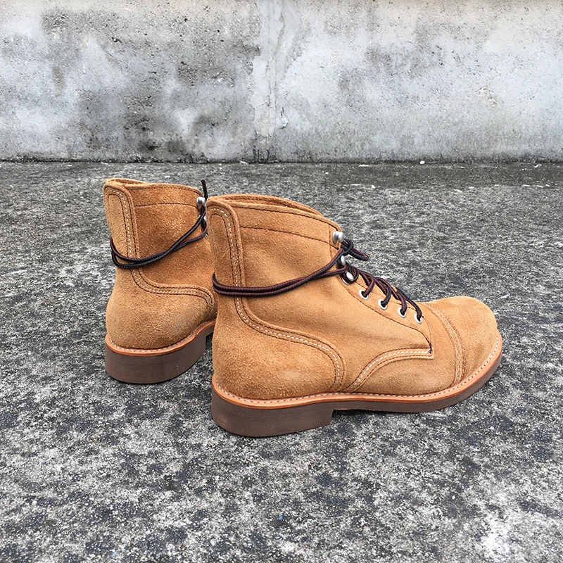 Autumn Winter New Designer Vintage Genuine Leather wings Men Shoes Goodyear Welted red Men Ankle Boots Work Motorcycle Boots