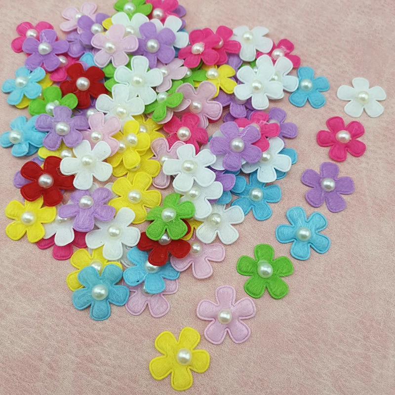 (100 sztuk/paczka) 25mm mieszane kolory płatki pereł dekoracja kostiumów ręcznie robione Diy rzemiosło nakrycie głowy dla dziewczyny element ubioru sztuczny kwiat — zdjęcie 4
