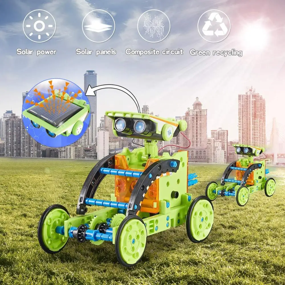 Solar Robot Work on Water Discovery Intelligence Kids 12-in-1 Creation 190 Pcs Kit with Working Solar Powered Motorized Engine