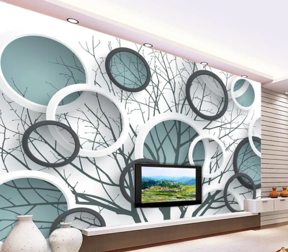 Custom wallpaper tree branch circle geometric image mural home decoration living room bedroom TV background walls 3d wallpaper