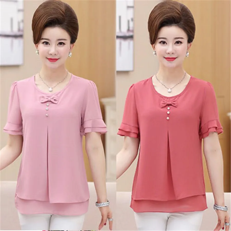 

5xl Blouse Women 2023 Summer O-neck Short Sleeve Women Tops and Blouses Chiffon Blouse Top Female Blusas Mujer