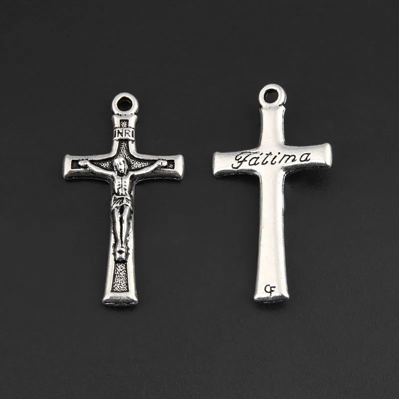 20pcs Silver Color 33x18mm Fatima Cross Charms Jesus Religious Pendant For DIY Handmade Metal Jewelry Making Accessorie