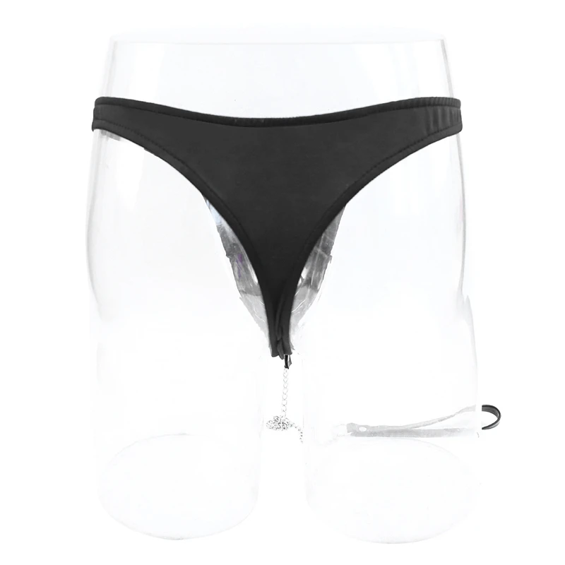 Sexy Gay Panties with Leash Metal Fetish Men BDSM Bondage Patent Leather G-Strings Ertotic Sissy Underwear Adult Panties for Sex