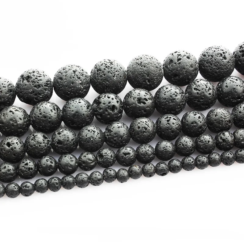 1 Strand Round Natural Black Lava Stone Rocks 4mm 6/8/10/12/14/16/18/20mm Beads for Jewelry Making DIY Bracelet Findings