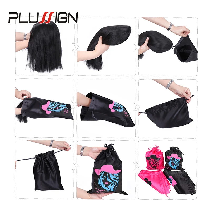 1/2/3 Buah Wig Tas Penyimpanan Rambut Ekstensi Desain Disesuaikan Tas Satin untuk Kemasan Rambut Wig Hadiah Grosir Pasokan Pabrik