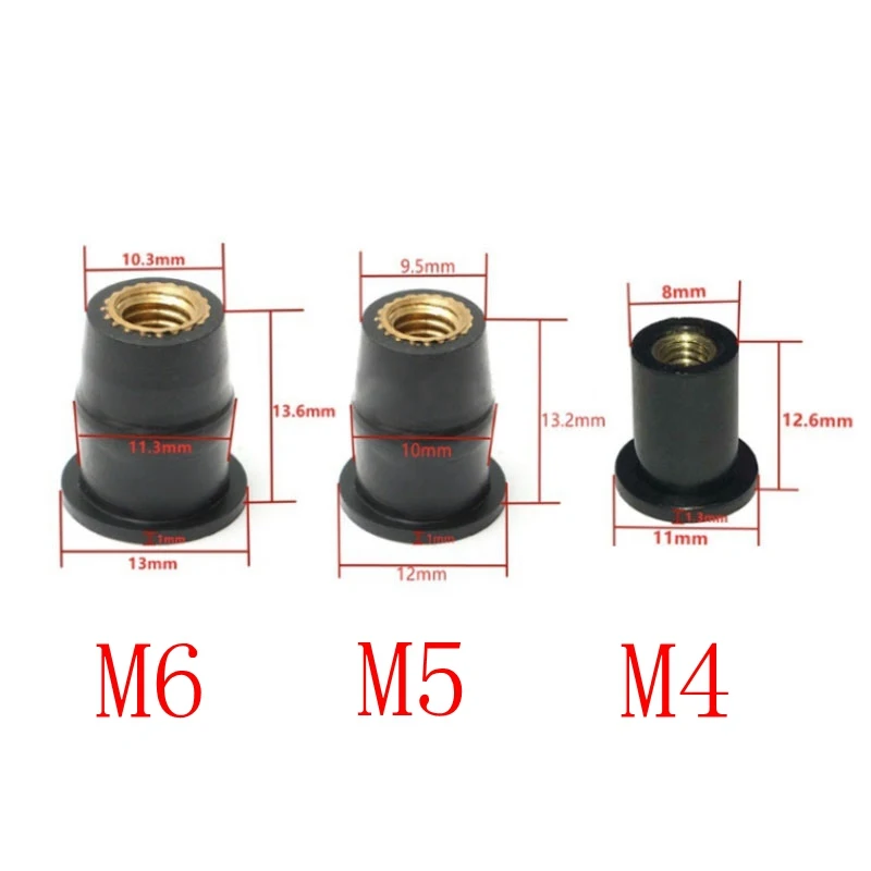 10/20x M4/M5/M6 4/5/6mm Rubber Well Nuts Windscreen Windshield Fairing Cowl Fastener Accessories For Motorcycle