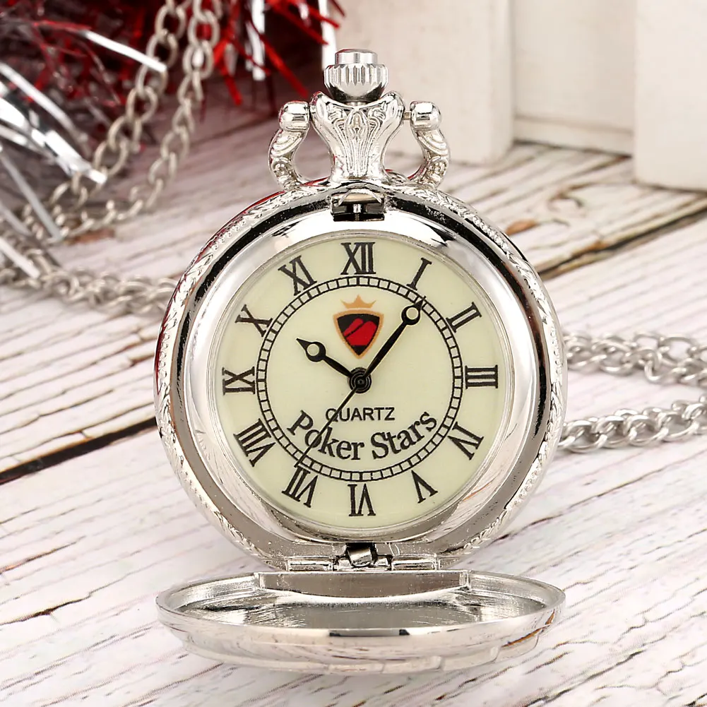 Middle Size Vintage Flush Poker Card Quartz Pocket Watch Necklace Poker Dial Pendant Fob Watches Chain Clock Gift for Men Women