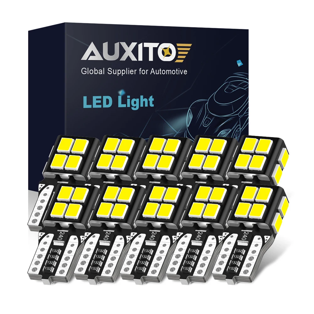 AUXITO-bombilla LED Canbus para Interior de coche, luz de lectura para espejo de maletero, lámpara de 2825 K, 10 piezas, W5W, T10, 2835-SMD, 194, 168, 6000