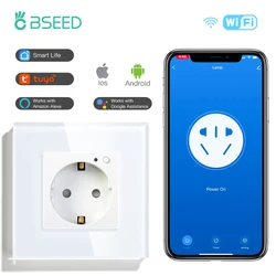 Bseed EU Russia Standard Wifi Power Monitor Wall Socket Smart Plug Tuya Google Home Alexa Timer Function