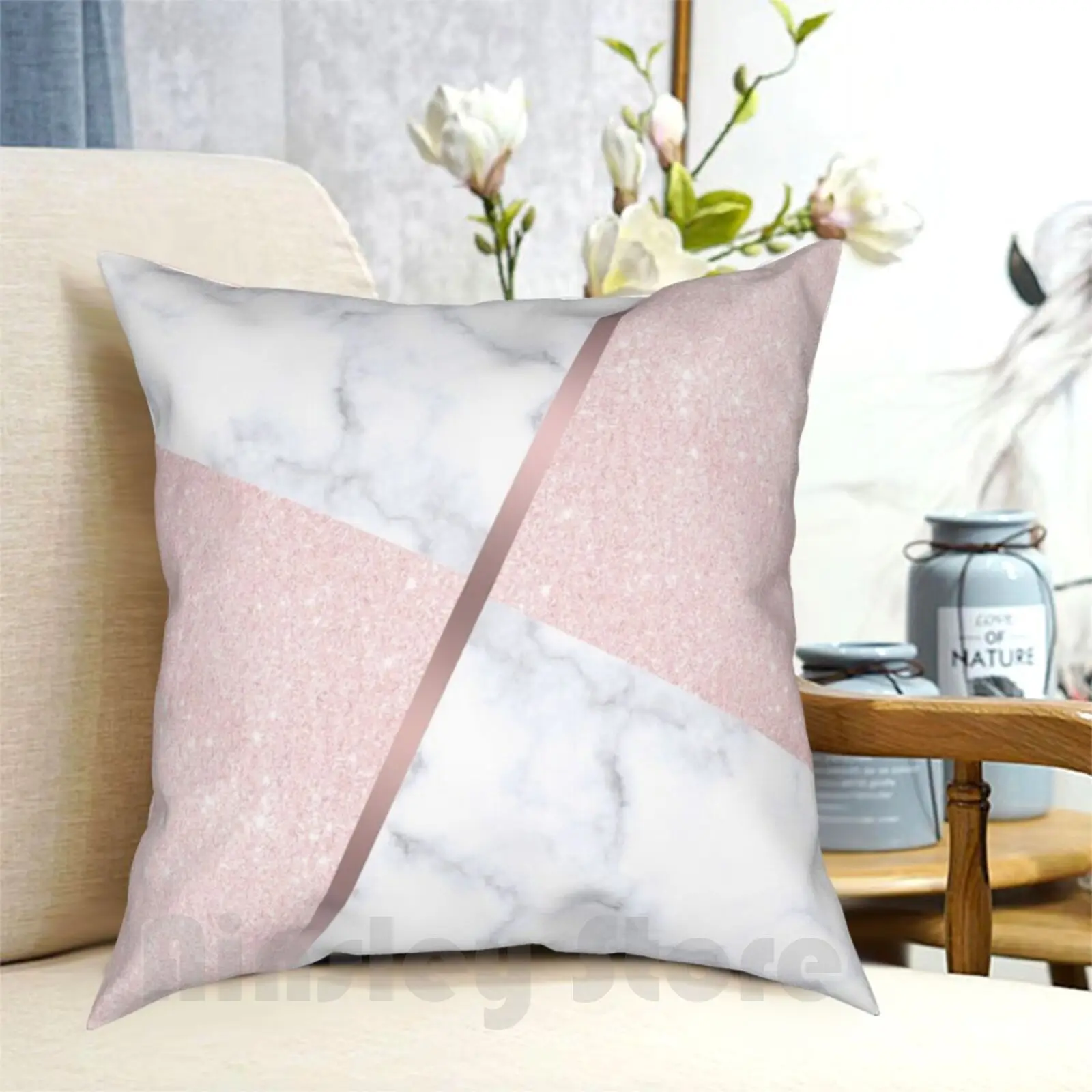 Rose Gold & White Marble Geometric Design Pillow Case Printed Home Soft DIY Pillow cover Rose Gold Glitter Foil Gold Golden