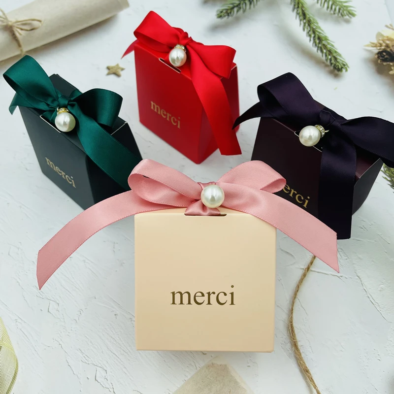 Merci Baby Shower Gift Box Packaging Birthday Party Candy Chocolate Box Christmas Pink Paper Bag Wedding Gifts For Guests