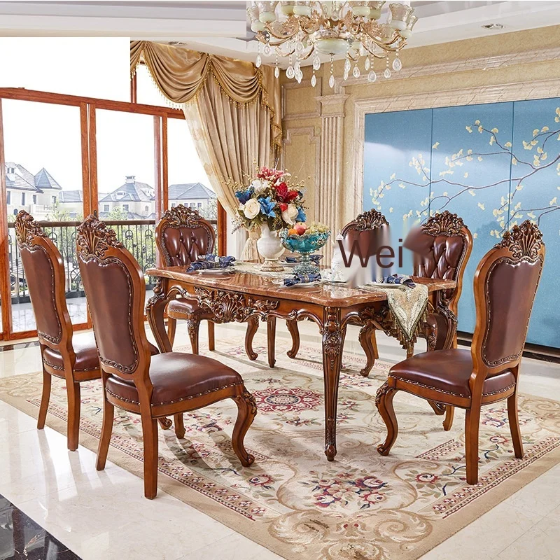 European table and chair combination rectangular marble solid wood restaurant family table set