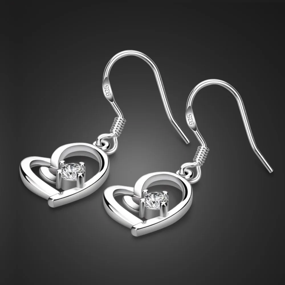 

Woman Charm Luxury Shiny Zircon Heart Earrings Genuine 925 Sterling Silver Jewelry Dazzling Zircon Niche Design Earrings Gifts