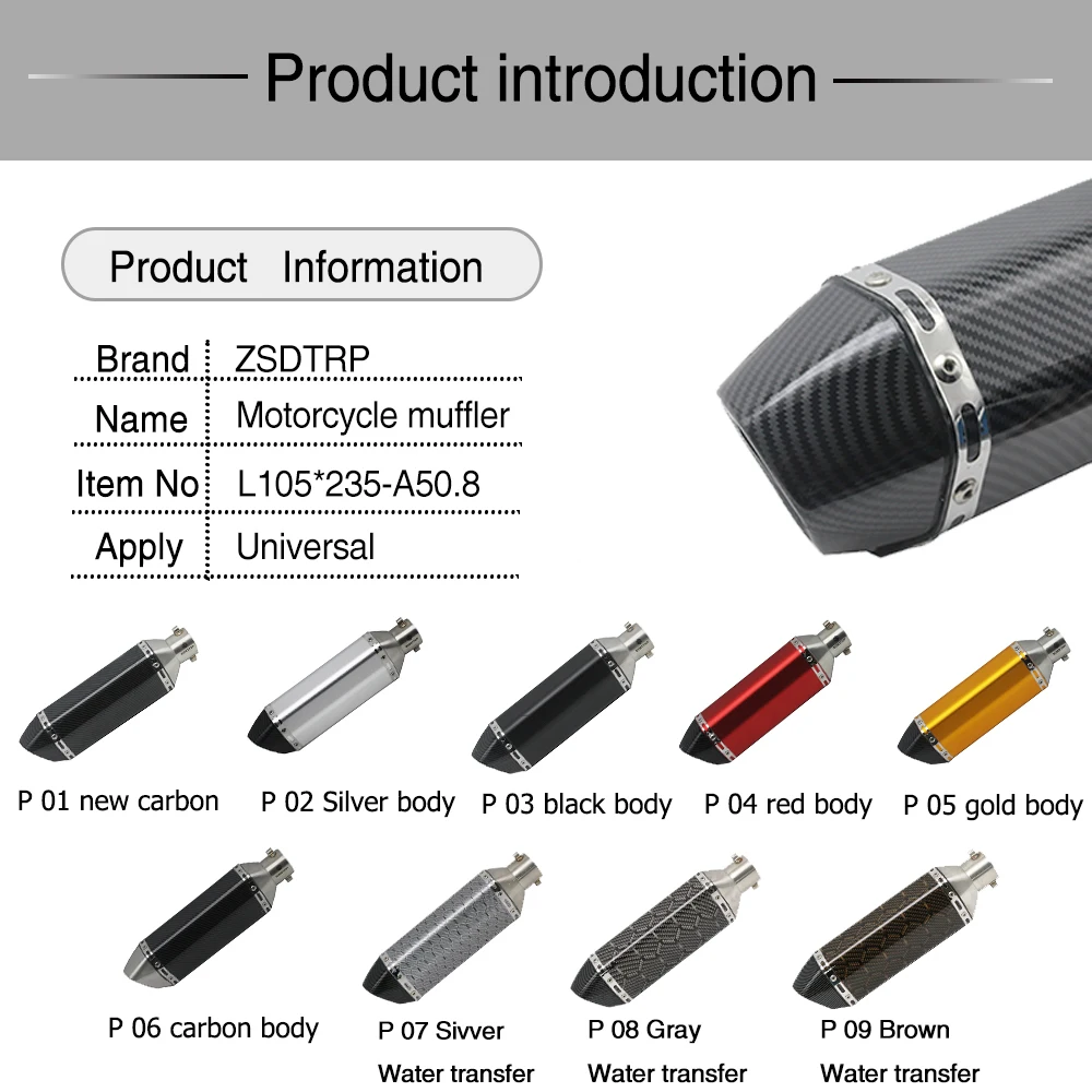 ZS Racing Universal Motorcycle AK Exhaust for Yoshimura Muffler Pipe Scooter For FZ6 CBR250 CB600 MT07 ATV Dirt Pit Bike