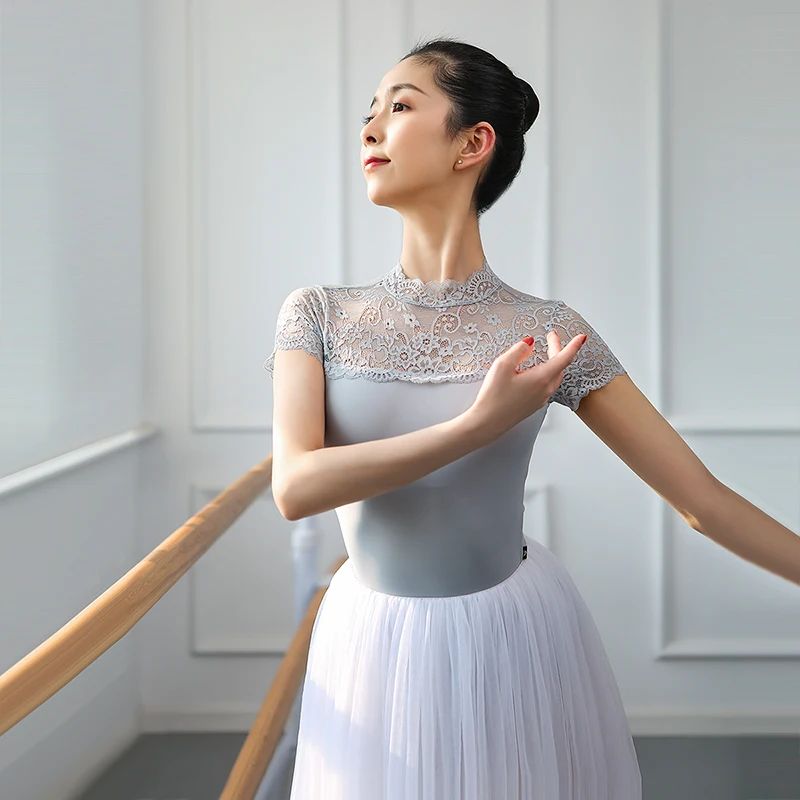 Justaucorps de danse en dentelle pour adultes, maillot de bain à manches courtes pour femmes, danse, ballerines