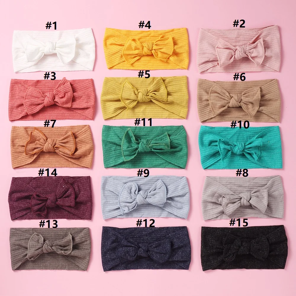 30pc/lot 2020 Newest Style Solid Ribbed Knot Bow Headband Head wraps Kids Wool Cotton Bows Turban for Children Girl's Head wear