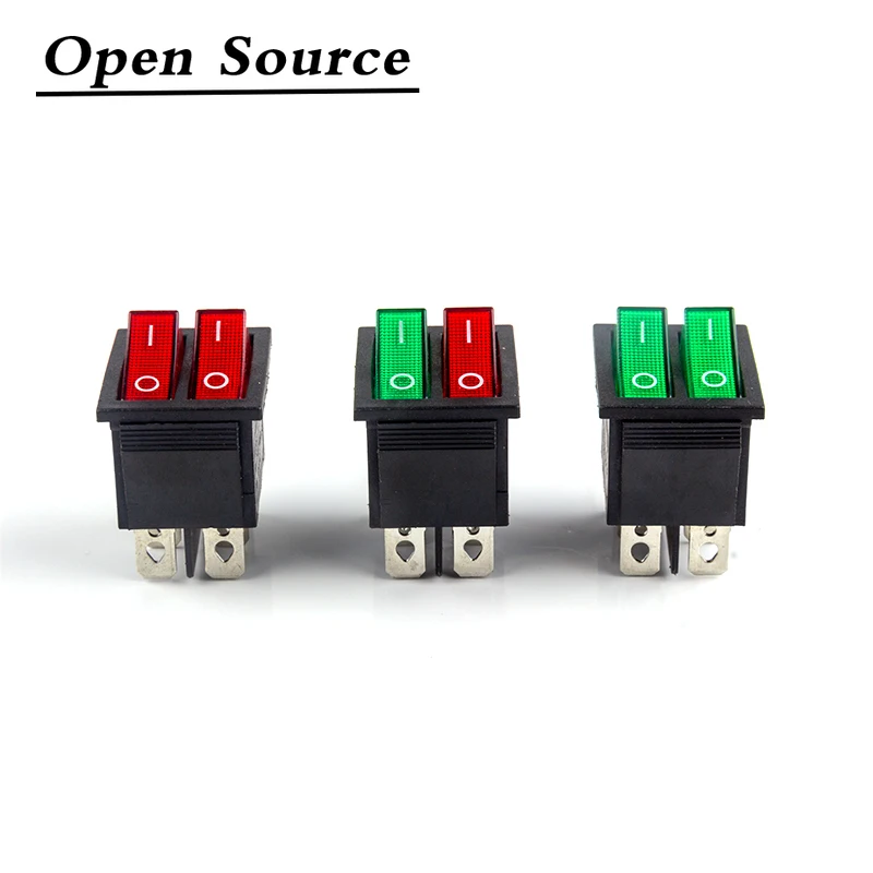 1Pcs KCD8 Double Rocker Switch 6 Pin on-Off with Green Red LED Light 20A 125VAC Red Green Black