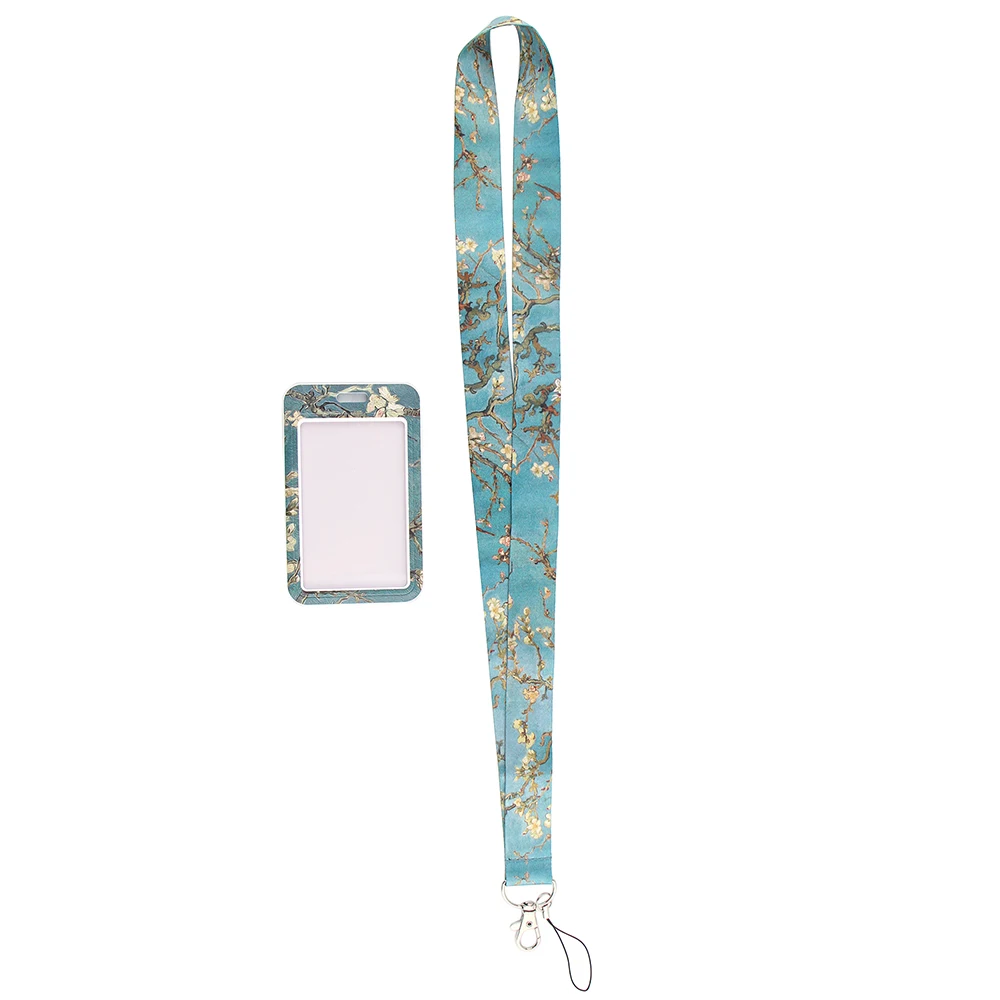 ER772 Van Gogh Almond Blossom Lanyard Card ID Holder Car KeyChain ID Card Pass Gym Mobile Phone Badge Key Ring Holder Jewelry