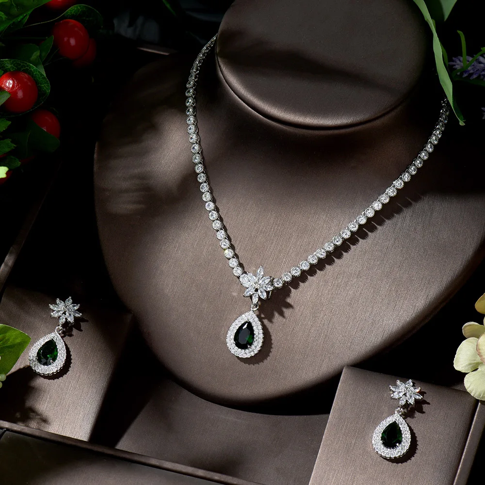 

HIBRIDE Nigerian Green Water Drop Jewelry Sets Fashion Teardrop Cubic Zirconia Jewelry For Women Bridesmaids Engagement N-1352