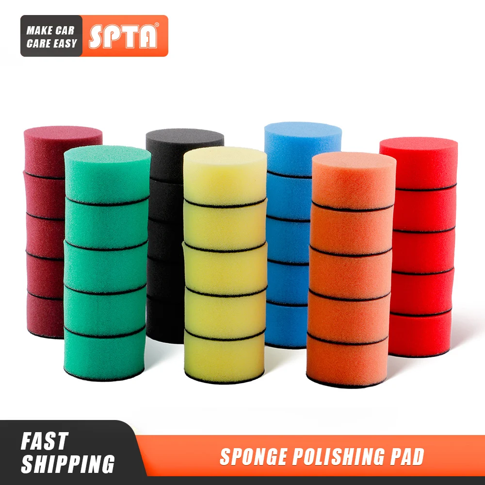 SPTA  2 Inch(50mm) Hook Loop Mix Polishing Sponge Pads Kit for Mini RO/DA Polisher Machine Waxing Buffing