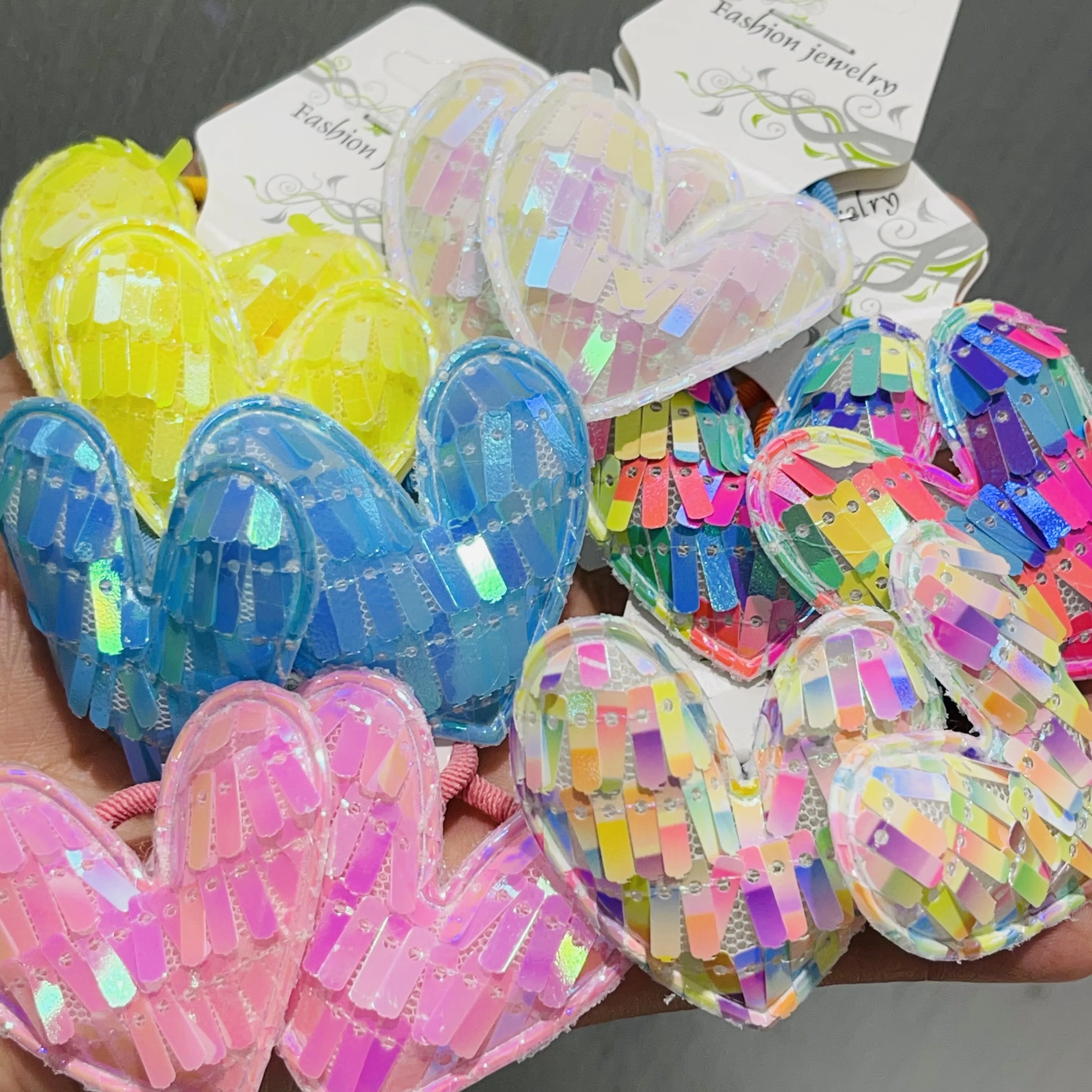 2Pcs Children Heart-shaped Hair Band Popular Flipped Color Fish Scale Elasticity Hair Circle Multi-layer Sequin Hair Accessories