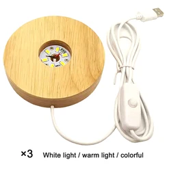 LED Light Lamp, Wooden Round Lights Display Base USB Cable Base Stand for 3D Crystal Ball Jewelry Glass Resin Art Vase Acrylic