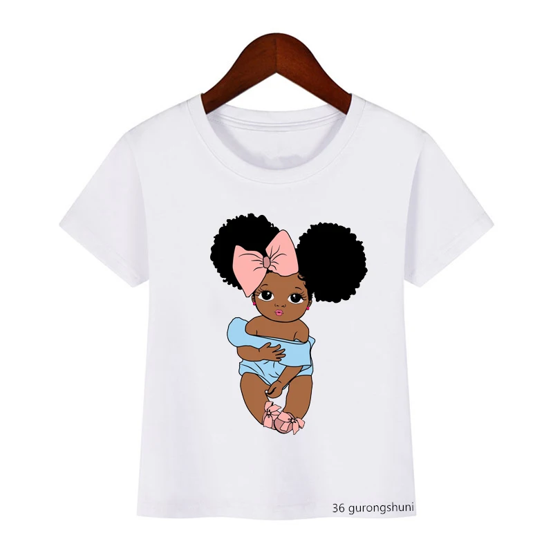 Newly kids t-shirt cute black curls little grils print girls t-shirt melanin princess doped black biological summer tumblr tops