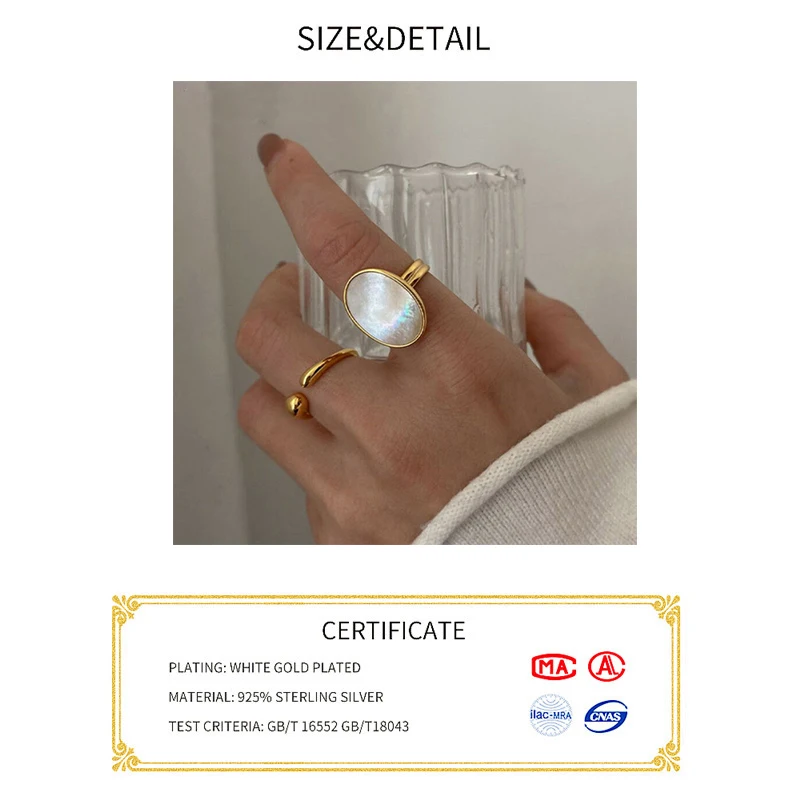 Sivler Color Shell Rings Luxury Bride Jewelry for Women Fashion Simple Ellipse Geometric Party Accessories Gifts