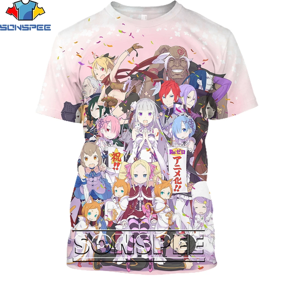 SONSPEE Amime Re:Zero Rem Cute Shirt 3D Printing Men Women Summer Otaku Loli Harajuku Kawaii Casual Man Oversize Tshirt Kid  Top