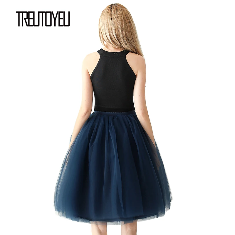 Streetwear 6 Layers 65cm Midi Pleated Skirt Women Gothic High Waist Tulle Skater Skirt rokjes dames ropa mujer 2020 jupe femme